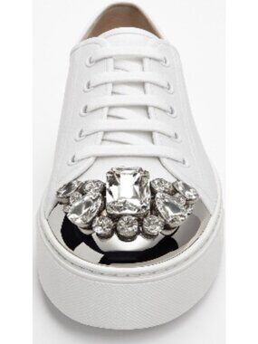 New Miu Miu Swarovski Crystal Toe Cap Sneakers White Nappa IT 40.5 US 10.5